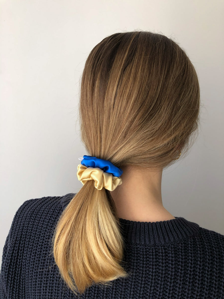 Mini šilkinė plaukų gumytė SLAVA UKRAINI (parama Blue/Yellow)