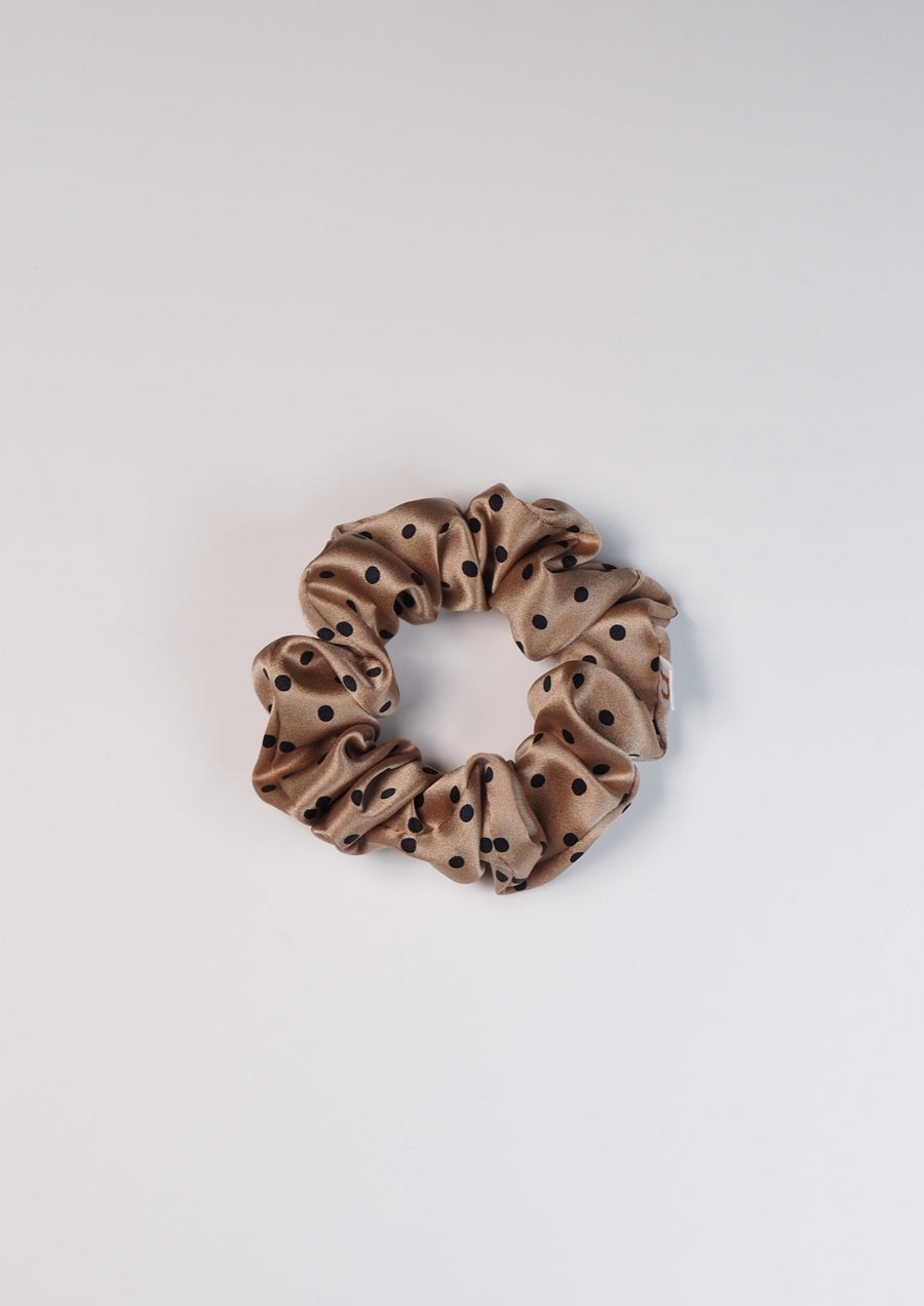 Mini Silk Hair Scrunchies Set - Bronze and Dotted Brown