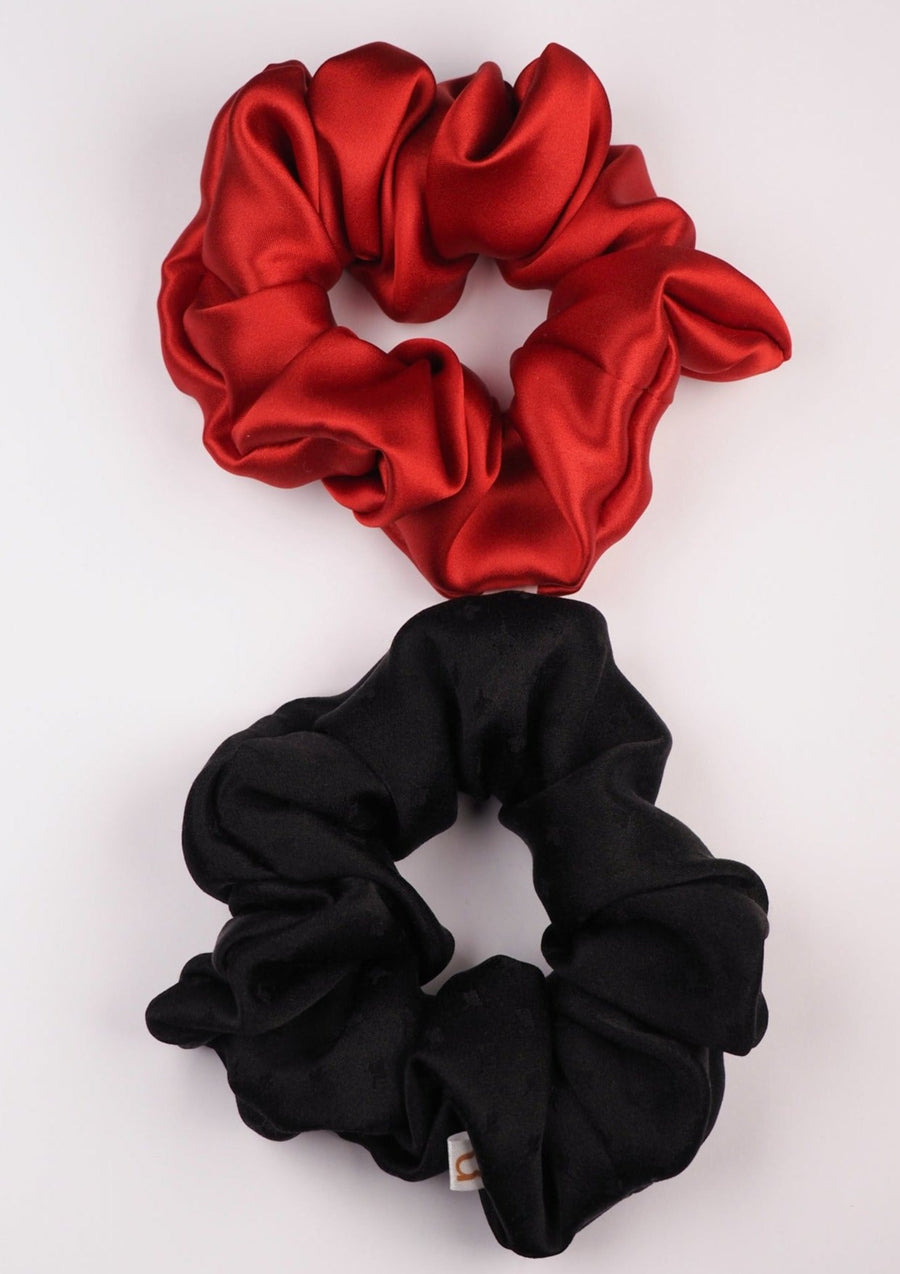 Set of silk hair ties - red and matte black